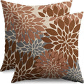 Brown Grey Gray Pillow Covers 24X24 Inch Set of 2, Modern Dahlia Floral Print Decorative Throw Pillow Covers Outdoor Farmhouse Cushion Case for Home Couch Sofa Bed Decoration