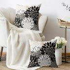 Black White Grey Gray Pillow Covers 16X16 Inch Set of 2, Modern Geometry Dahlia Floral Print Decorative Throw Pillow Covers Outdoor Farmhouse Cushion Case for Home Couch Sofa Bed Decoration