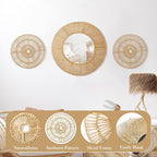 Yerliker 3 Pcs Boho Mirror Wall Decor Large Mounted Mirror with Natural Jute 19.7 Inch 11.8 Inch Frame Wall Hanging Art Coastal Room Decorative Rustic Round Mirrors for Nursery Bathroom Living Bedroom