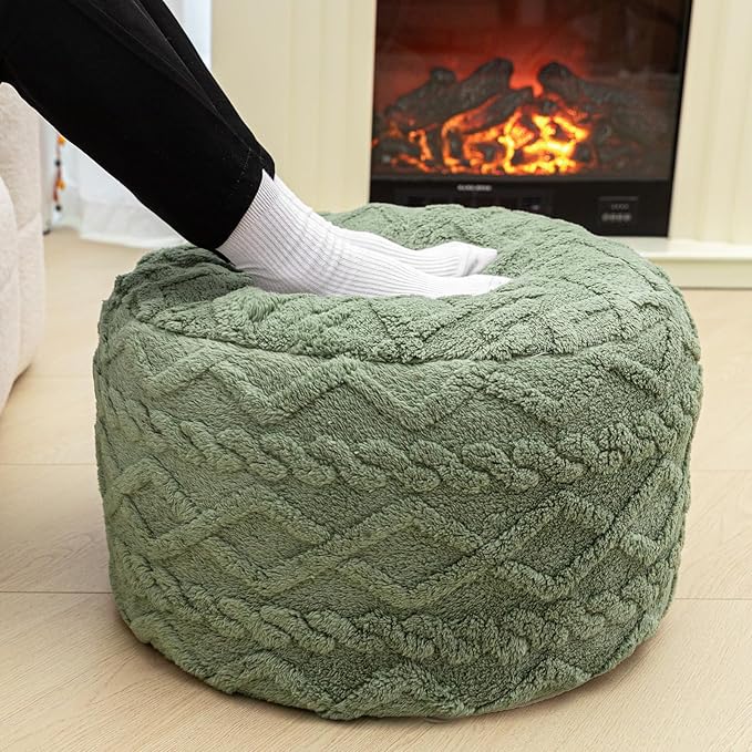 Round Pouf Ottoman Stuffed 20x12 Inches Floor Pouf Chair for Living Room Bedroom Modern Foam Pouf Ottoman Foot Rest for Couch Home Decor Pouffe Sage Green