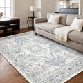Washable 4×6 Area Rugs for Living Room, Vintage Floral Rug Soft Non Slip Stain Resistant Boho Carpet for Bedroom Dinning Room Kitchen Home Office Blue-Multi
