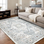 Washable 3×5 Area Rug for Living Room, Vintage Floral Rug Soft Non Slip Stain Resistant Boho Carpet for Bedroom Dinning Room Kitchen Home Office Blue-Multi