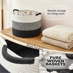 40L Large Cotton Rope Basket, Decorative Woven Blanket Storage for Living Room, Boho Toy Storage & Toy Box for Kids, Versatile Laundry Basket & Nursery Hamper for Blankets(Black)