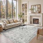 6x9 Area Rugs for Living Room Bedroom, Large Washable Rug, Grey Vintage Abstract Boho Rug, Non Slip & Low Pile Faux Wool Carpet for Indoor Dining Room, Farmhouse and Kids Room(Grey 6x9ft)