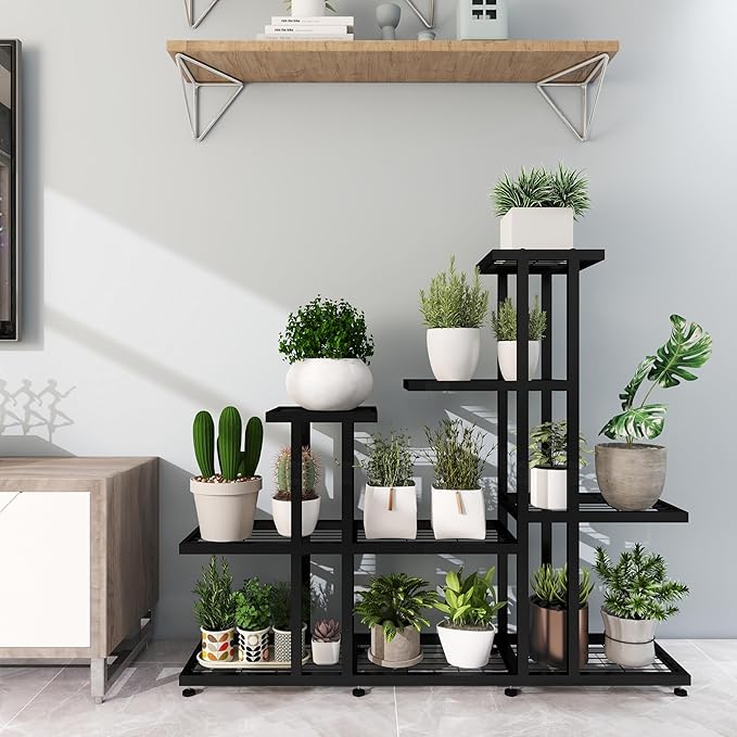Plant Stand Indoor Corner Plant Stand Window Sill Plant Shelf for Bonsai Tree Live Plants Indoor Outdoor Metal Flower Rack for Apartment Decor Patio Decor, (6-Tier 16 Potted)