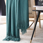 LOMAO Knitted Throw Blanket with Tassels Bubble Textured Lightweight Throws for Couch Cover Home Decor (Teal, 60x80)