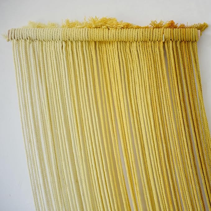 Macrame Wall Hanging Yellow Dip Dyed Fiber Yarn Wall Art Macrame Wall Decor Boho Wall Decor Handmade Craftsmanship 15.7" Wx 47.2" L