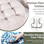 Large Floor Pillow for Adults, 22x22" Memory Foam Floor Cushion with Corduroy Cover, Round Floor Sitting Cushions for Meditation, Lounge,Seating for Yoga, Tatami Living Room (2, Round-Beige)