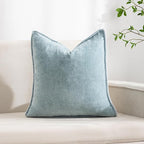 Decorative Throw Pillow Covers Pack of 2, 18x18 In Chenille Soft Pillow Covers with Stitched Edge, Farmhouse Neutral Euro Decorative Pillows for Bed Couch Sofa Home Decor Living Room, Blue