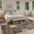 Vintage Washable Area Rug for Living Room,Low Pile 9x12 Non Slip Carpet Non-Shedding Area Rug Soft Indoor Stain Resistant Rug Floral Print Mat for Bedroom Dining Room 084-Brown