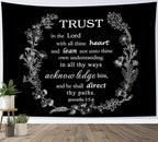 EOBTAIN Bible Tapestry White Christian Scripture Verse and Floral on Black Tapestries for Bedroom Aesthetic Inspirational Quotes Tapestry Wall Hanging Decor for Living Room College Dorm 92"x70"