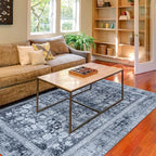 Area Rug 4×6, Vintage Boho Rug,Ultra-Soft Low Pile, Washable, Non Slip,Stain Resistant Printed Carpet for Living Room Bedrooms Playroom Office Kitchen, Stone/Blue