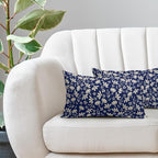 Navy Blue Pillow Covers 12x20 Set of 2 Vintage Floral Rustic Old Style Cute Flower Print Rectangle Decorative Outdoor Pillowcases Seasonal Farmhouse Throw Cushion Case Couch Sofa Bed Decor