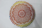CRAFT KALA Boho Large Floor Pillow Pouf Cover Mandala Meditation Room Pillow Cover for Adults Round Bohemian Seating Pouf Cushion Cover for Kids Playroom 22" Yellow Orange Ombre