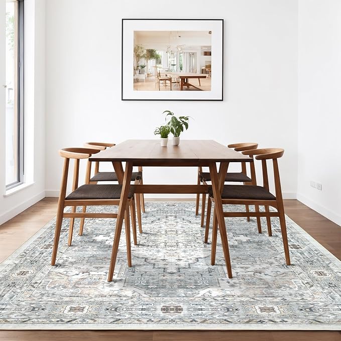 Area Rug 5×7 Washable Rugs for Bedroom, Vintage Floral Rug Soft Non Slip Stain Resistant Carpet for Living Room Dinning Room Kitchen Home Office Blue Green Multi