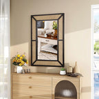Rattan Mirror for Wall Decor Bohemian Rectangular Large Mirror 35.5" x 23.6", Farmhouse Decorative Wall-Mounted Mirrors, Hanging Mirrors, Woven Wicker, Black Wood Frame