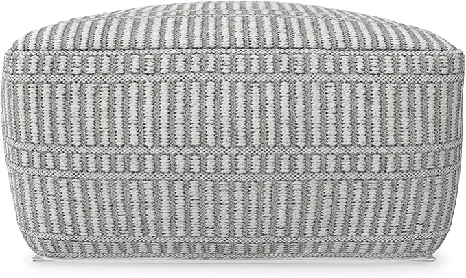 SIMPLIHOME Safford Square Pouf - 20 inch Wide Upholstered PET Polyester Ottoman in Grey and White, Boho Indoor/Outdoor Footstool or Extra Seating for Living Room or Bedroom, Assembled