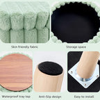 Wimarsbon Storage Ottoman, Modern Round Footrest with Soft Padded Seat, Teddy Velvet Footstool with Wood Legs, Accent Small Table or Plant Stand for Hallway, Living Room (Light Green)
