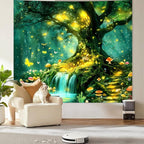 Apdidl Forest Nature Green Tapestry for Bedroom, Tree of Life Wall Art Big Tree Landscape Tapestries, Fairy Tales Fantasy Magical Butterfly Mushroom Backdrop Wall Hanging for Living Room Decor 51"X60"