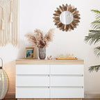 Emfogo Wall Mirror 12 inch Rustic Wood Sunburst Boho Mirror Farmhouse Wall Decor Room Decor Home Decor for Bedroom Living Room Entryway (Tri-Color)