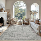 8x10 Area Rugs for Living Room, Large Washable Rug, Grey Vintage Abstract Boho Rug, Non Slip & Low Pile Faux Wool Carpet for Indoor Dining Room, Farmhouse and Bedroom(Grey 8x10ft)