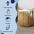 happimess BSK1003A Laurel Bohemian Hand-Woven Abaca Wicker Storage Basket with Handles, Seagrass Container for Decoration in Bedroom, Living Room, Laundry Room, Entryway, Natural
