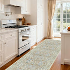 Washable 2' x 6' Runners for Hallways, Non Slip Long Floor Runner for Kitchen, Entryway Indoor, Stain Resistant Rubber Backing Floral Decor Rug (Beige Blue)