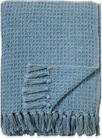 Chardin home Stonewash Blue Waffle Weave Throw, 50x60 Inch 100% Cotton- Large, Wearable, Breathable, Skin-Friendly & Cozy Everyday use Blanket for Couch, Bed, Sofa - Soft & Lightweight Picnic Rug