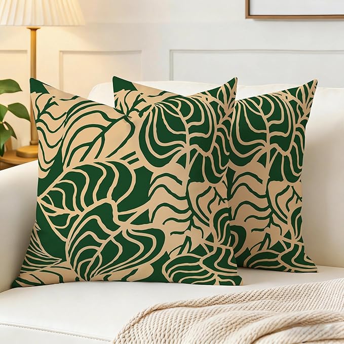 Tropical Green Plant Throw Pillow Covers 18x18 Inch Set of 2 Summer Sage Green Palm Leaves Decorative Pillow Cases Farmhouse Cushion Covers for Couch Sofa Bed Living Room Spring Home Decor