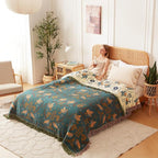 King Throw Blanket for Bed 100% Cotton Boho Soft Rustic Quilt Birds and Floral Double Embroidery Breathable Spring Bed Blanket,90"x108" All Season Blankets for Bedding Couch Room Decor