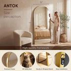 Antok Full Length Mirror, 71"x32" Floor Mirror, Arched Floor Standing Freestanding Arch Full Body Mirrors with Stand for Bedroom, Hanging Mounted for Living Room Cloakroom,Gold
