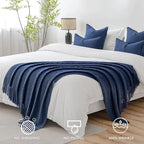 MIULEE Navy Blue Knitted Throw Blanket for Couch Textured Knit Blanket with Tassels Cozy Woven Boho Bed Blanket for Sofa Bed Chair Acrylic Wave Pattern 50"x60"