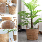 Woven Straw Flower Pot, Sea-Grass Planter Basket, Wicker Rattan Vase Sundries Organizers Storage Bins, Hand Woven Basket Planter with Plastics Liners and Handle - XL 9.84x9.84x11.41in
