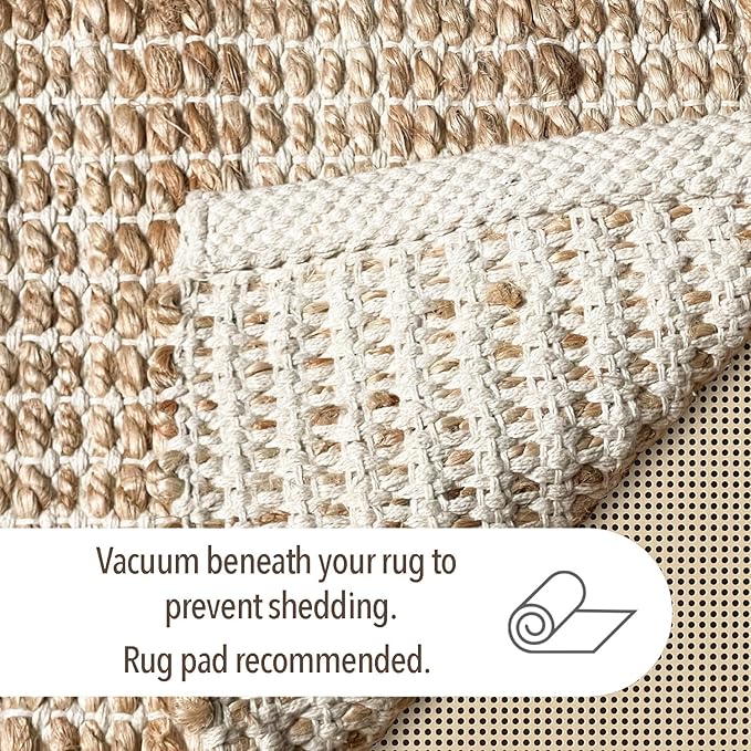 Chardin home 5x7 Jute Cotton Handwoven Area Rug | Braided Boho Farmhouse Rug in Natural Jute/Ivory | Rustic Vintage Floor Covering for Living Room, Bedroom, Kitchen, and Entryway