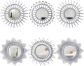 Namalu 6 Pcs Mirrors - Small Circle Sun Mirrors for Decorative Wall Art - Entryway, Bathroom, Bedroom, Living Room (Silver, Classic)