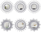 Namalu 6 Pcs Mirrors - Small Circle Sun Mirrors for Decorative Wall Art - Entryway, Bathroom, Bedroom, Living Room (Silver, Classic)
