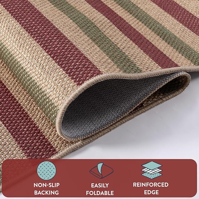 Lahome Christmas Outdoor Rug, 3x5 Christmas Decorations for Porch Entryway Front Door, Striped Plaid Decor Non Slip Non Shedding Red and Green Carpet for Foyer Patio