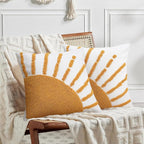 Adabana Boho Decorative Yellow Throw Pillow Covers 20x20, Tufted Sun Pillow Cover with Tassels Bohemian for Sofa Bedroom Living Room Home Decor (No Pillow Insert, 1Pc)