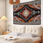 Accnicc Hippie Sun and Moon Tapestry Boho Mandala Floral Wall Tapestry for Bedroom Aesthetic Vintage Plant Celestial Dark Brown Small Tapestries Wall Hanging for Dorm Living Room Decor 48 x 36 Inch
