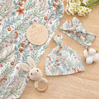 Newborn Swaddle Set with Matching Hat and Bow Set, Floral Baby Girl Newborn Receiving Blankets Baby Swaddle Nursery Wildflower Baby Blanket, Wooden Birth Announcement Card