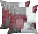 Emvency Set of 2 Burgundy Red Painting Throw Pillow Covers Contemporary Line Abstract Modern Design Retro Decorative Pillow Case Home Decor Standard Square 18x18 Inch Cushion Pillowcase