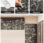 KIMODE Anti Fatigue Mats for Kitchen Floor 17"x47"+17"x29", Farmhouse Floral Kitchen Rugs Sets of 2, Cushioned Kitchen Floor Mats, Non Slip Standing Mat for Sink, Laundry, Office, Desk Black