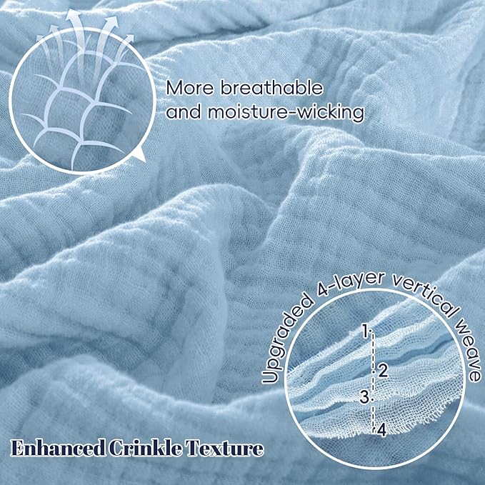 PHF 100% Cotton Muslin Throw Blanket 50" x 60", 4-Layer Lightweight Gauze Throw, Breathable Cloud-Soft Minimalist Blanket for Bed, Couch, Camping & Baby, Sky Blue, Ideal Gift
