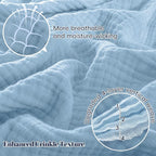 PHF 100% Cotton Muslin Throw Blanket 50" x 60", 4-Layer Lightweight Gauze Throw, Breathable Cloud-Soft Minimalist Blanket for Bed, Couch, Camping & Baby, Sky Blue, Ideal Gift