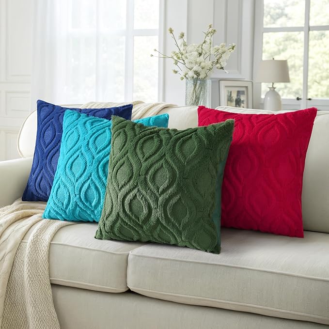 decorUhome Cozy Textured Throw Pillow Covers 16x16 Inch Set of 2, Soft Plush Faux Wool Turquoise Accent Couch Pillow Covers for Modern Farmhouse Sofa Bed Living Room