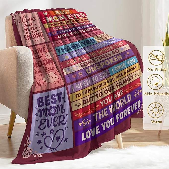 Mom Birthday Best Mom Ever Throw Blanket Gifts from Daughter Son,Presents for Moms,Gift for Mother,to My Mom's Blankets Mothers Day Decoration for Women Wife, Valentines Decor, 50x60 Inch