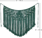 Youngeast Home Decor Leaf Shape Macrame Wall Hanging Woven Tapestry Bedroom Curtain Fringe Garland Banner Living Room Wall Decor Dark Green 39X31 inches