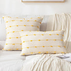 Boho Throw Pillow Covers 12x20 Set of 2 Modern Farmhouse Decorative Cushion Case Tufted Linen Square Pillows Cover Neutral Pillow Cases Accent Pillowcase for Sofa,Couch,Bed,Beige and Yellow