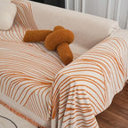 VClife Couch Cover Soft Chenille Sofa Cover Modern Minimalist Creamy Beige Couch Cover with Abstract Terracotta Line - Washable Non Slip Sofa Slipcover Reverse Oversize Sofa Protector