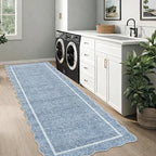 GarveeHome Scalloped Washable Kitchen Runner Rug 2x8, Blue Runners for Hallway, Non Slip Boho Soft Bathroom Throw Mat Bordered Carpet Runner for Laundry Entryway Bedroom 2 ft x8 ft Blue